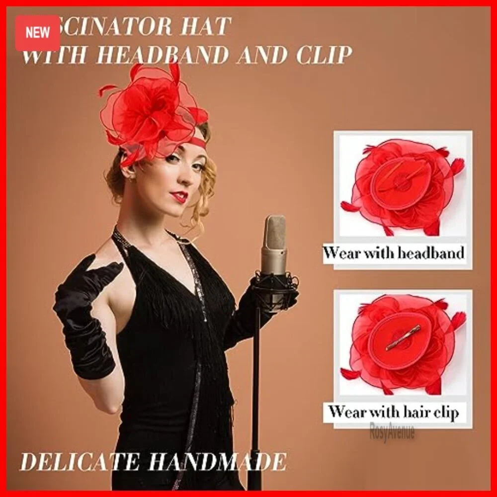 8 Pack Women's Fascinator Hats Derby Mesh Flower Feather Adjustable Headband